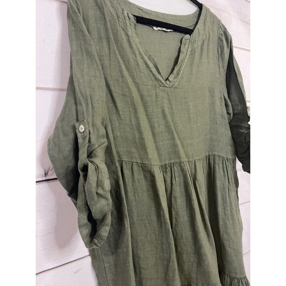 Francesca Bettini Army Green Linen Dress Size LG - Picture 2 of 6